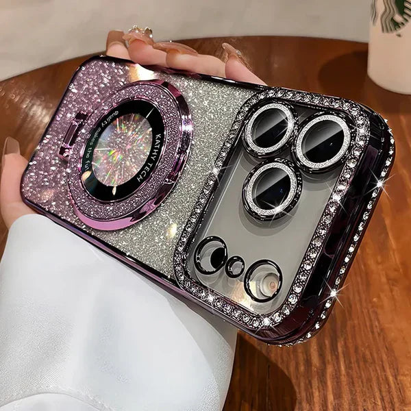 Purple glitter ring holder case for iPhone 17 Pro Max
