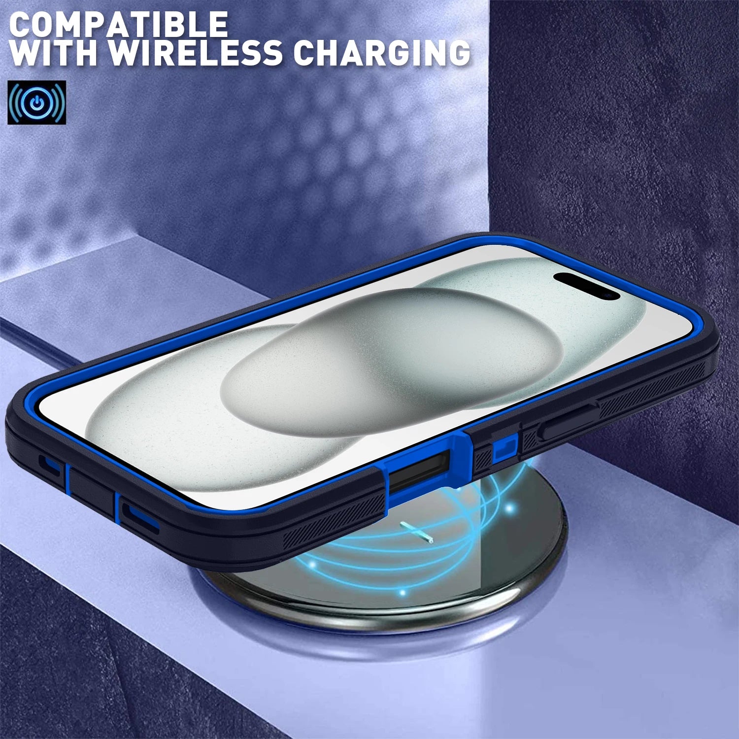 A black and blue MOtterBox case for an iPhone.