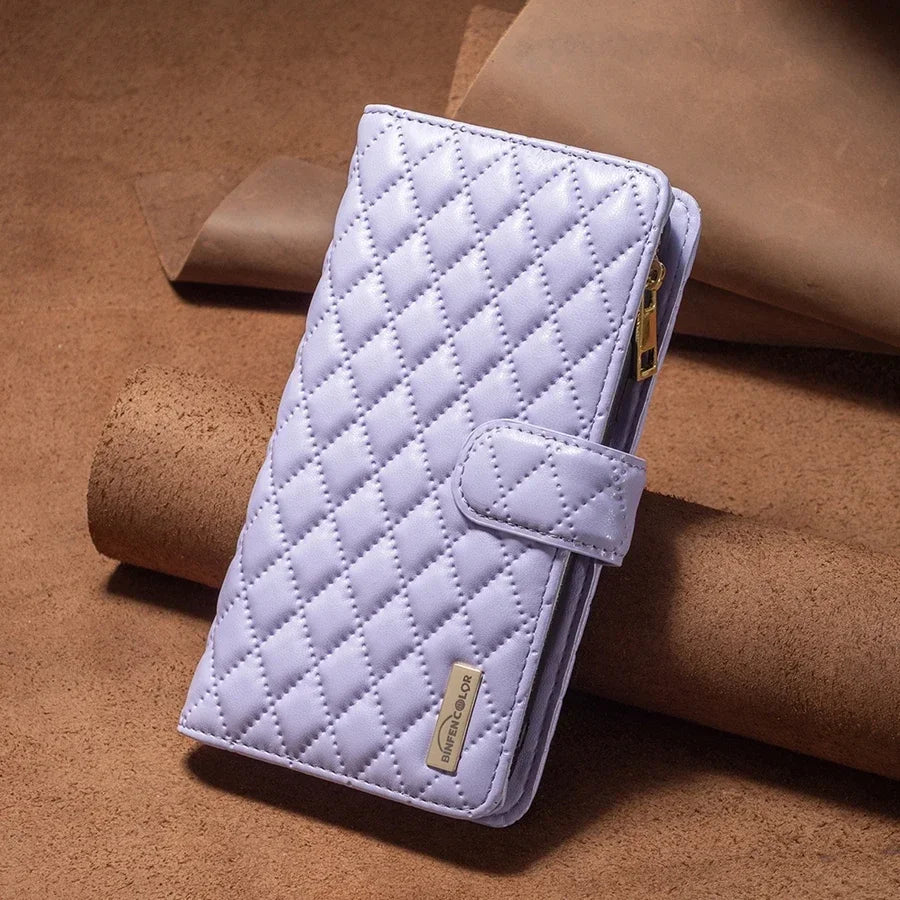 A collage of iPhone 16 cases with a magnetic wallet feature, showing various colors such as pink, blue, black, green, and brown.