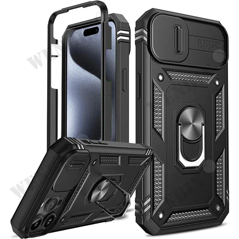 A black iPhone case with a built-in kickstand and a ring for holding or attaching the phone.
iPhone 16 Pro Max case – stylish and protective cover

Shockproof and slim case for iPhone 16 Pro Max

Durable iPhone 16 Pro Max phone case with precise fit