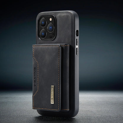 Black phone case with card holder on a dark background