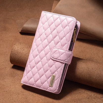 A collage of iPhone 16 cases with a magnetic wallet feature, showing various colors such as pink, blue, black, green, and brown.