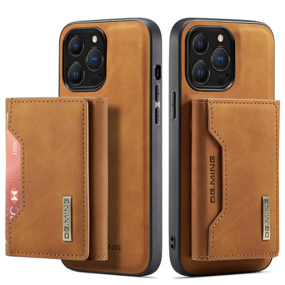 Brown phone case with card holder and DG.MING branding on a white background