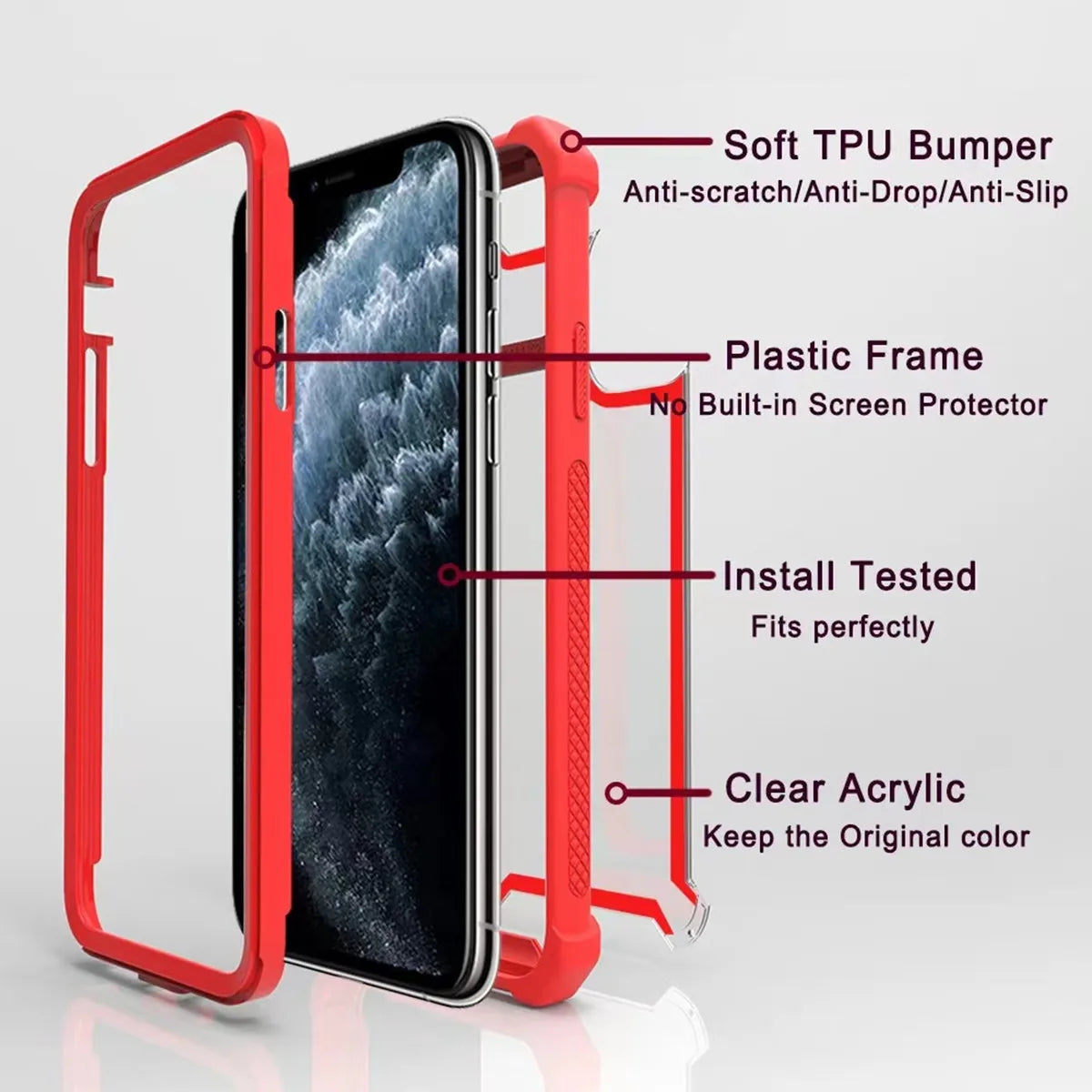 Durable protective transparent case with raised edges for iPhone