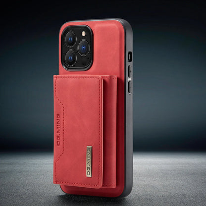 Red phone case with card holder on a dark background